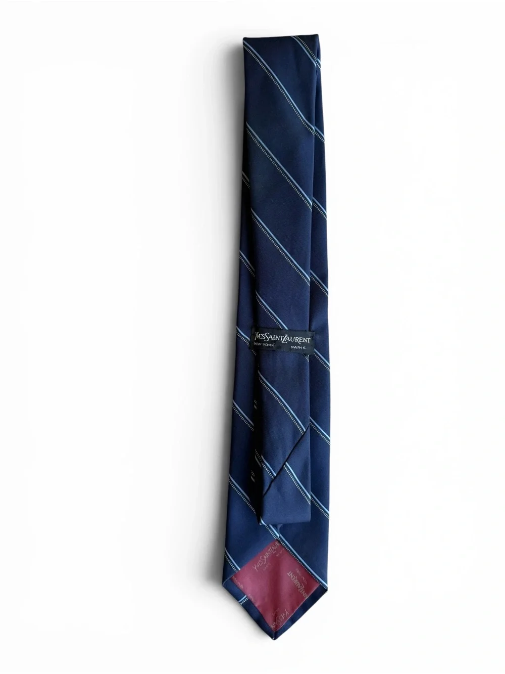 YSL Yves Saint Laurent Navy Stripe Silk Tie